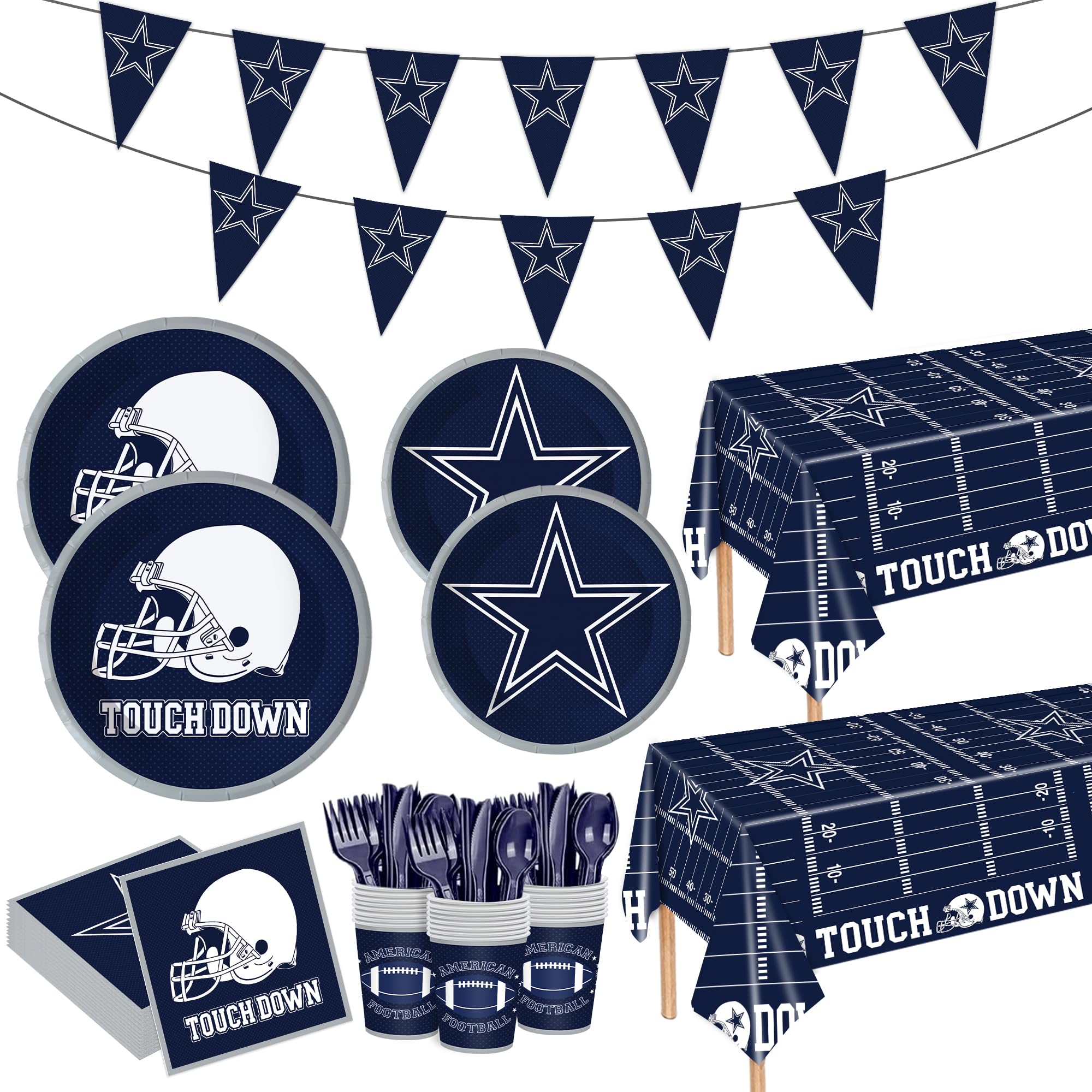 Rejoice Bunny 122Pcs Football Party Tableware Set for 20 Guests – Plates, Cups, Napkins & Tablecloth