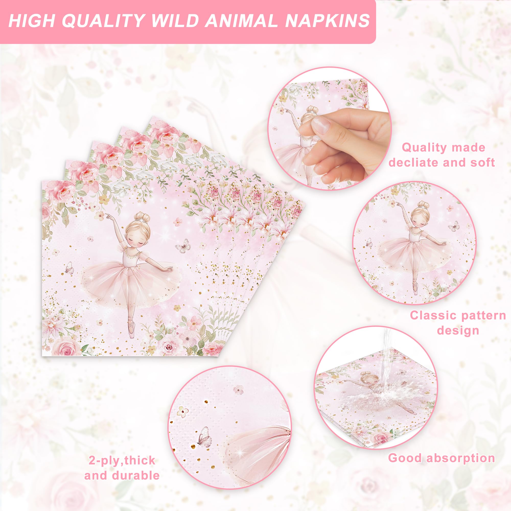 Rejoice Bunny 120PCS Ballerina Party Supplies for Girls – 20 Guests Dancing Theme Tableware