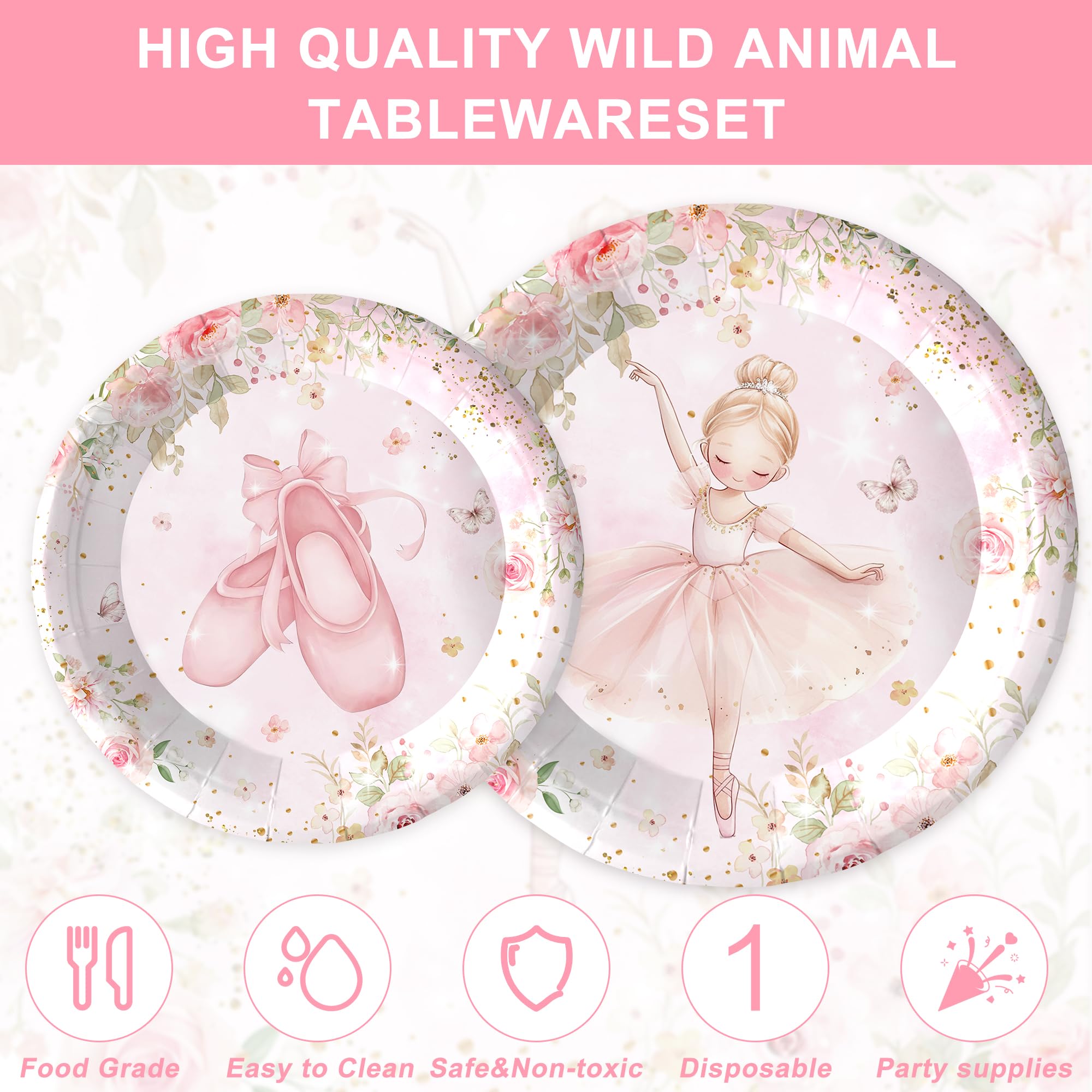 Rejoice Bunny 120PCS Ballerina Party Supplies for Girls – 20 Guests Dancing Theme Tableware