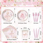 Rejoice Bunny 120PCS Ballerina Party Supplies for Girls – 20 Guests Dancing Theme Tableware