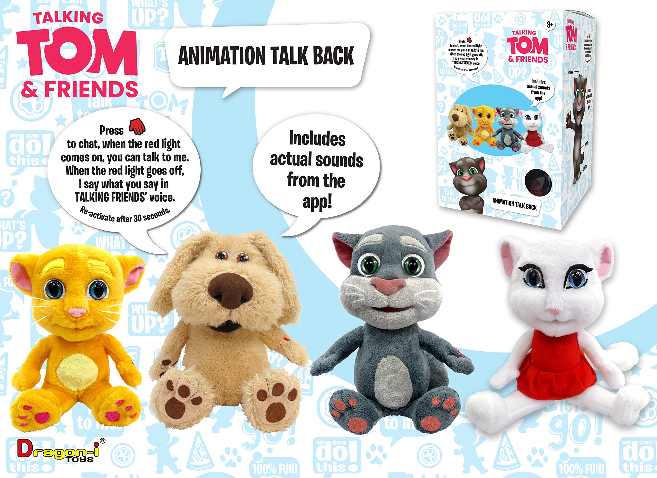 Relsy Talking Tom & Friends 12-Inch Interactive Plush – Talkback Toy that Repeats Your Voice & App Sound Effects