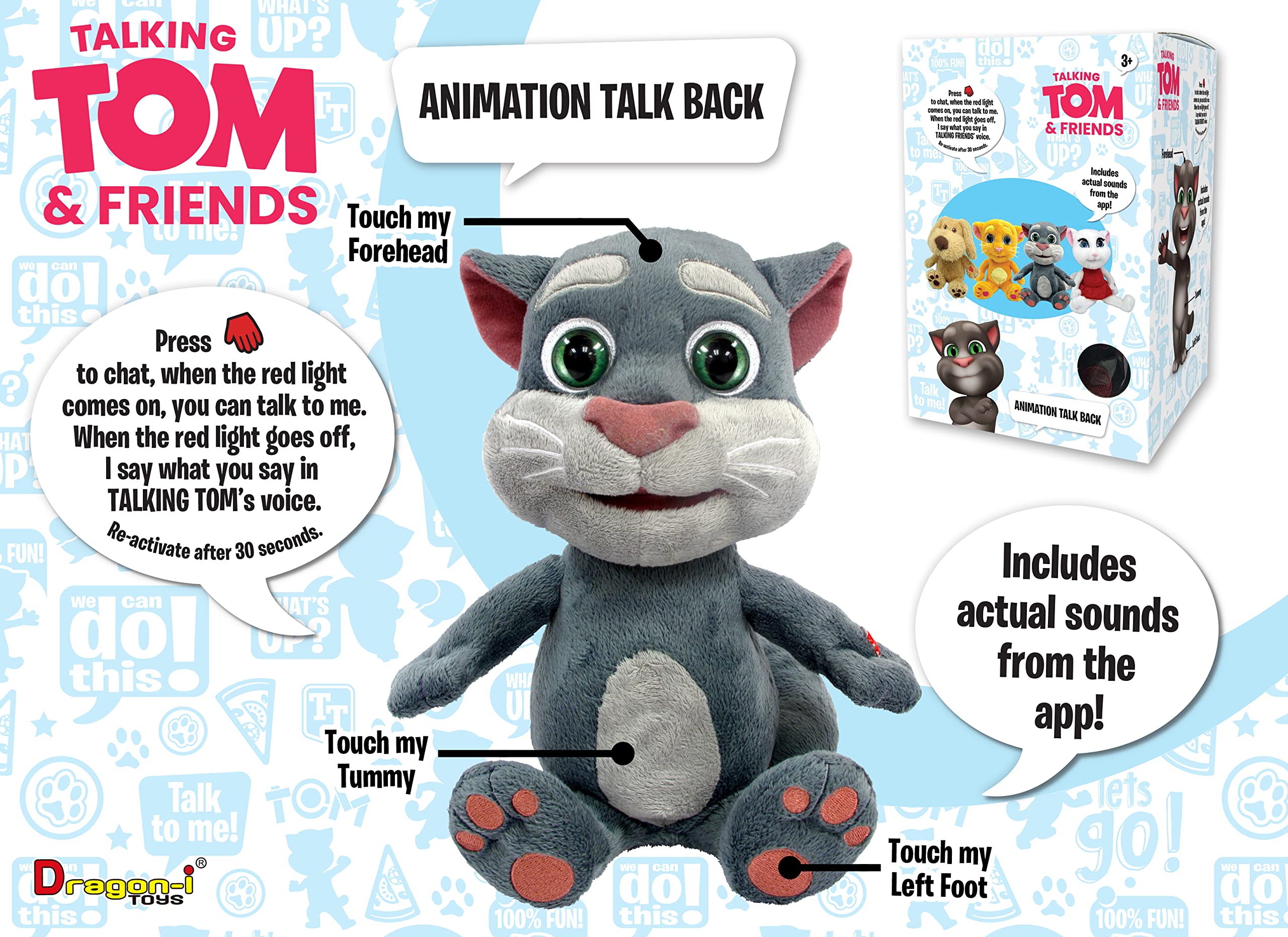 Relsy Talking Tom & Friends 12-Inch Interactive Plush – Talkback Toy that Repeats Your Voice & App Sound Effects