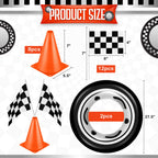 Remagr Race Car Theme Birthday Party Supplies – 24 Pcs Pack with Flags, Cones, Tire Tubes, Tablecloth & Runner