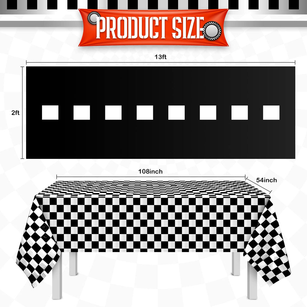 Remagr Race Car Theme Birthday Party Supplies – 24 Pcs Pack with Flags, Cones, Tire Tubes, Tablecloth & Runner