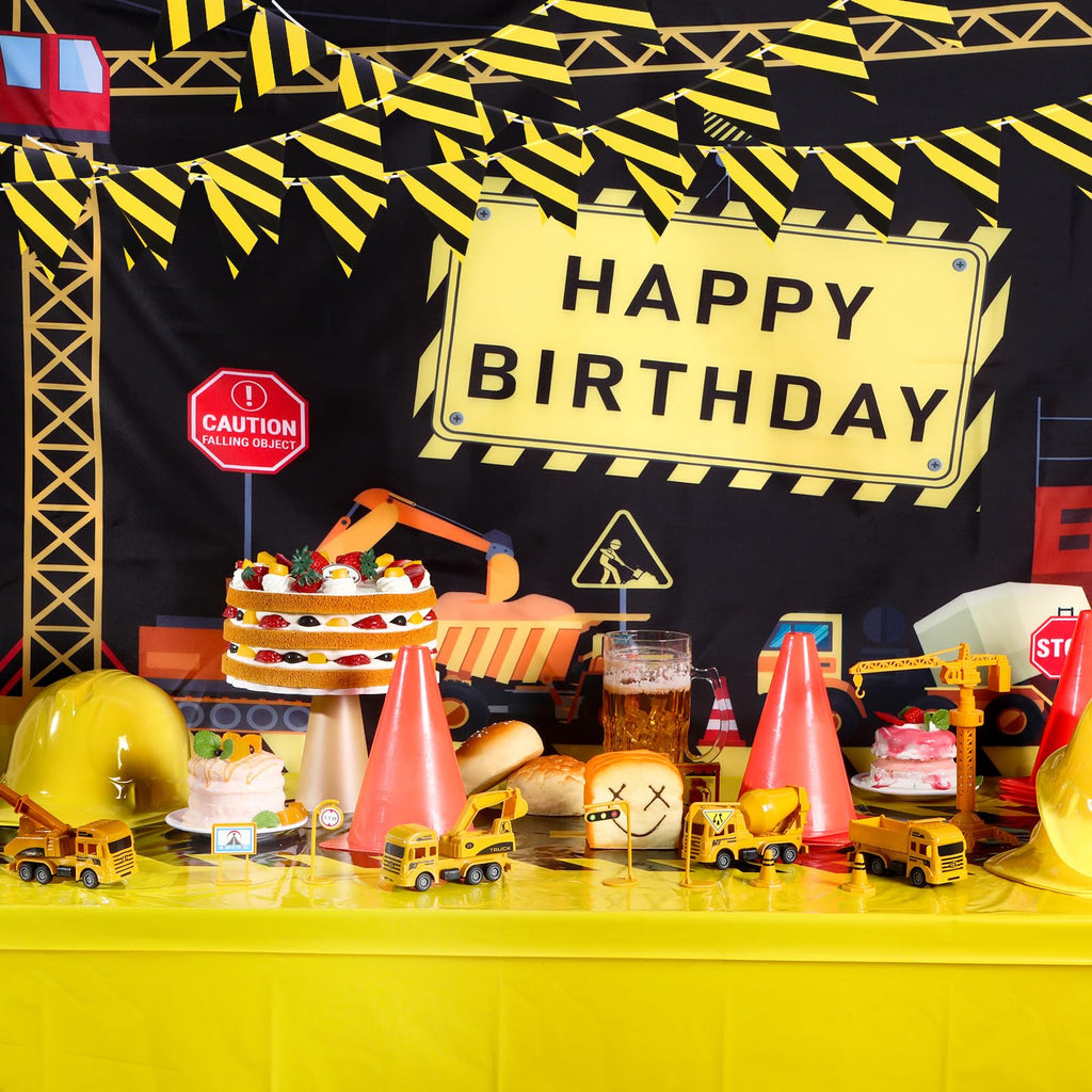 Remagr 6-Pcs Construction Tablecloth & Banner Party Decor – Yellow & Black