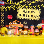 Remagr 6-Pcs Construction Tablecloth & Banner Party Decor – Yellow & Black