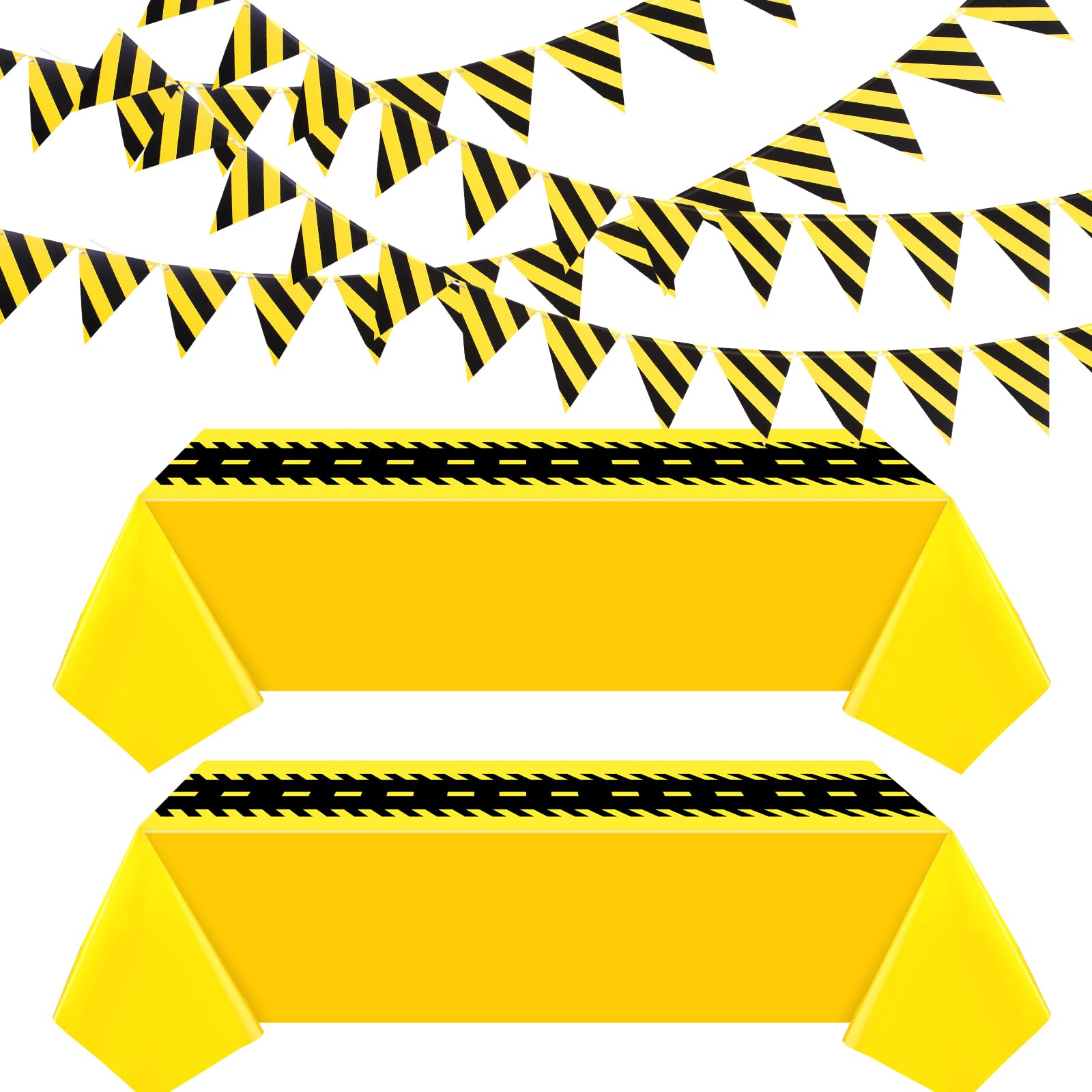 Remagr 6-Pcs Construction Tablecloth & Banner Party Decor – Yellow & Black