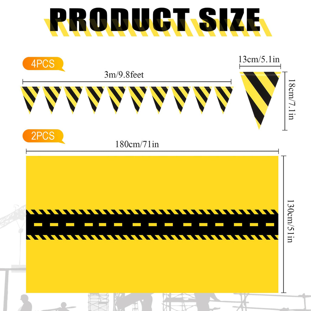 Remagr 6-Pcs Construction Tablecloth & Banner Party Decor – Yellow & Black