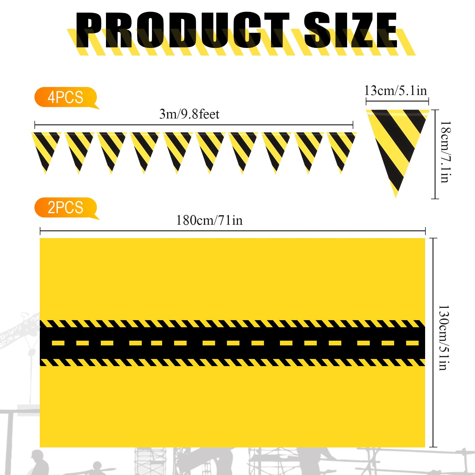 Remagr 6-Pcs Construction Tablecloth & Banner Party Decor – Yellow & Black