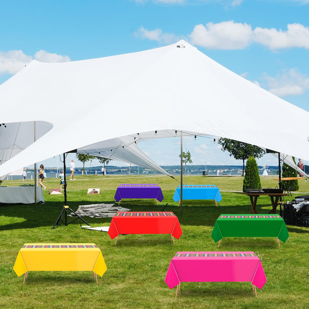 Remagr 6 Pcs Mexican Fiesta Tablecloth – 107 x 54 in Plastic Rainbow Stripes