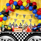 Remagr Race Car Theme Birthday Party Supplies – 24 Pcs Pack with Flags, Cones, Tire Tubes, Tablecloth & Runner