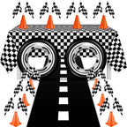 Remagr Race Car Theme Birthday Party Supplies – 24 Pcs Pack with Flags, Cones, Tire Tubes, Tablecloth & Runner