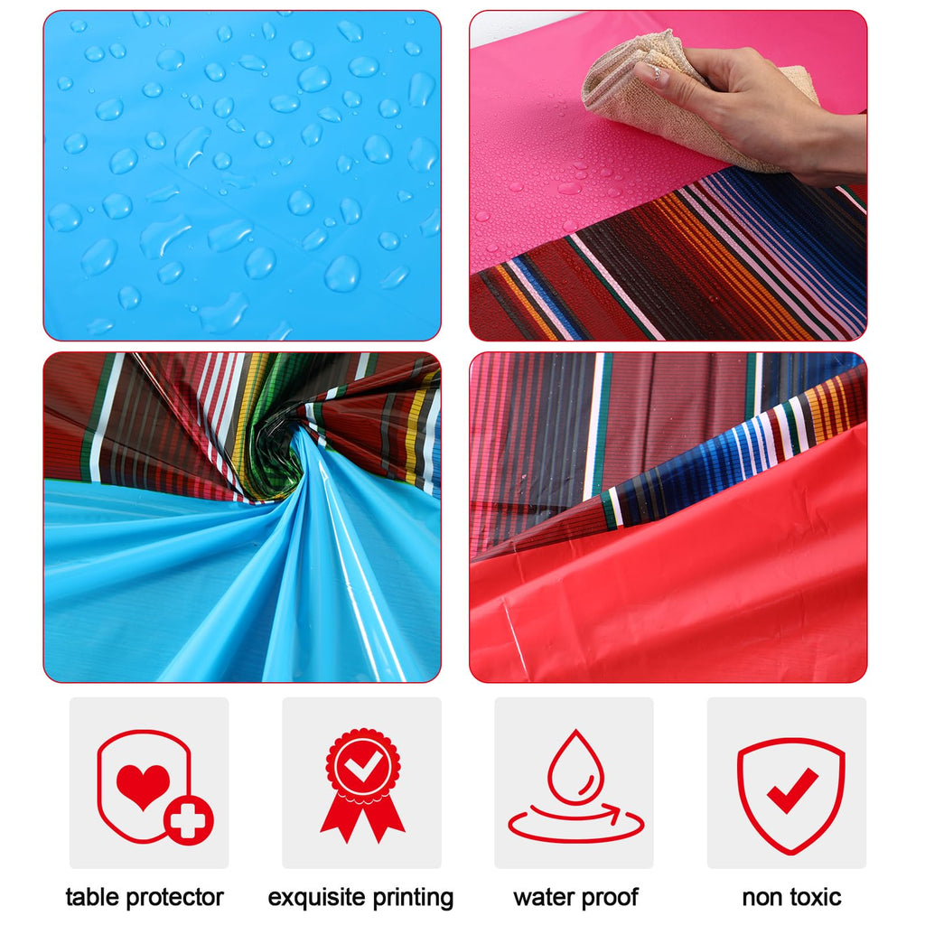 Remagr 6 Pcs Mexican Fiesta Tablecloth – 107 x 54 in Plastic Rainbow Stripes