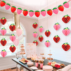 Renbuzhu 13Pcs Strawberry Party Decorations – Honeycomb Balls, Banner & Centerpieces