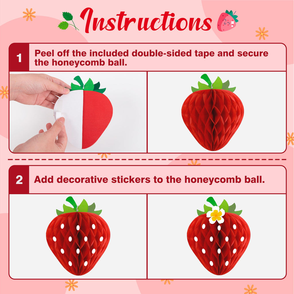 Renbuzhu 13Pcs Strawberry Party Decorations – Honeycomb Balls, Banner & Centerpieces