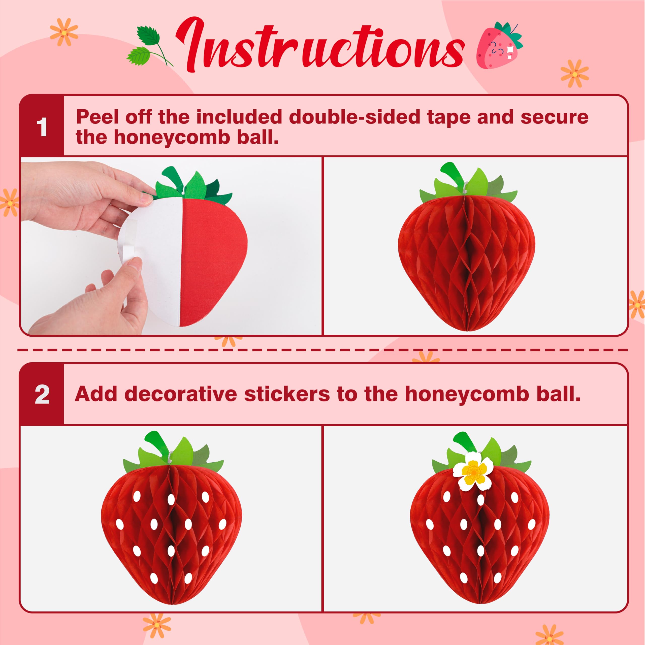 Renbuzhu 13Pcs Strawberry Party Decorations – Honeycomb Balls, Banner & Centerpieces