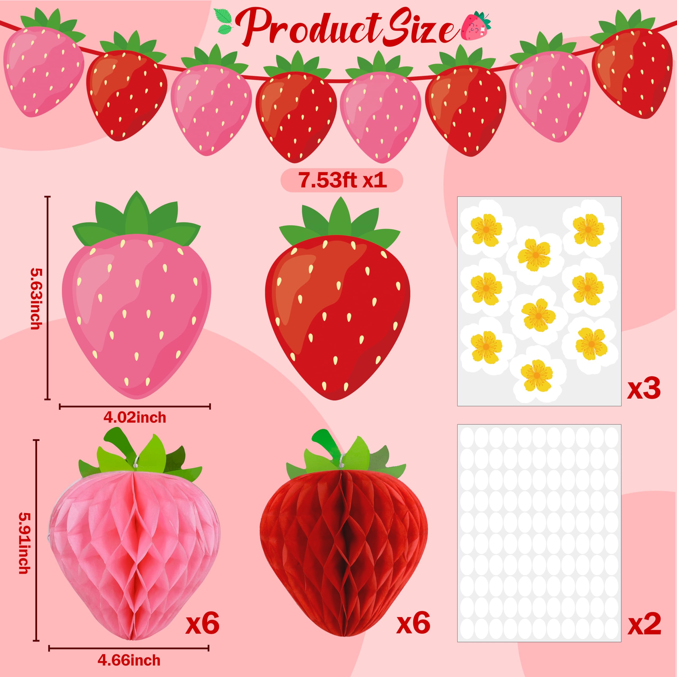 Renbuzhu 13Pcs Strawberry Party Decorations – Honeycomb Balls, Banner & Centerpieces
