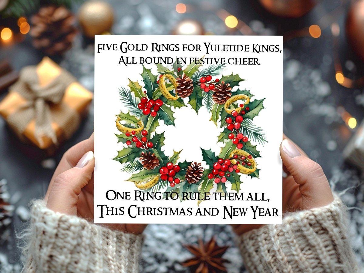 Five Gold Rings Funny Lord of the Rings Christmas Card