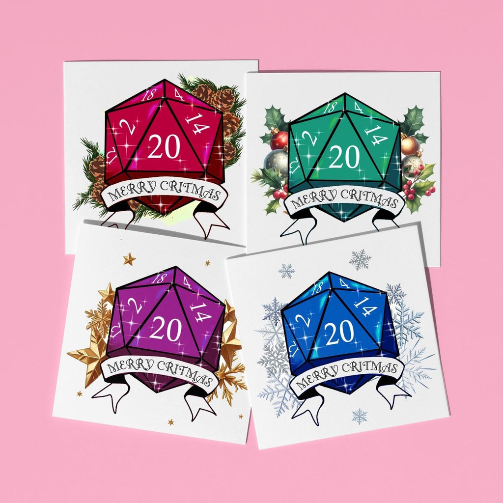 Merry Critmas D20 Dice Christmas Cards: Geeky DnD Xmas Card Multipack