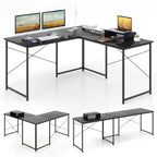 Reversible Corner Study Workstation and Writing Desk with Monitor Stand-Black