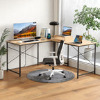 Reversible L-Shaped Desk with Built-in Power Strip and Removable Host Stand-Brown