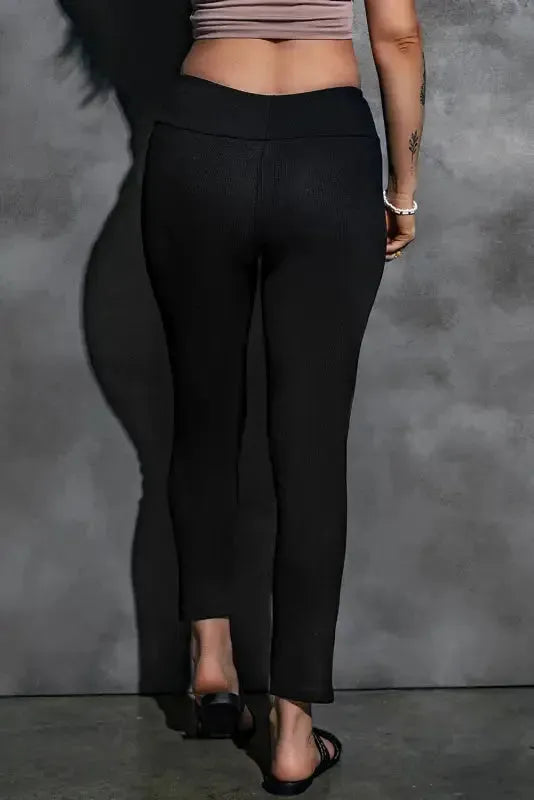 Rib Knit High Waist Slit Leggings Women UK