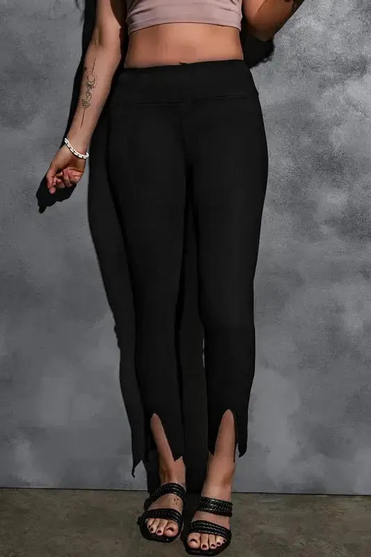 Rib Knit High Waist Slit Leggings Women UK