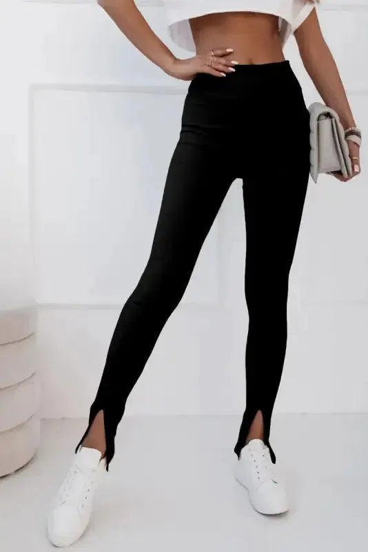 Rib Knit High Waist Slit Leggings Women UK
