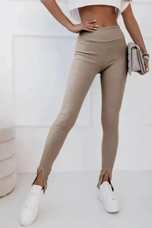 Rib Knit High Waist Slit Leggings Women UK