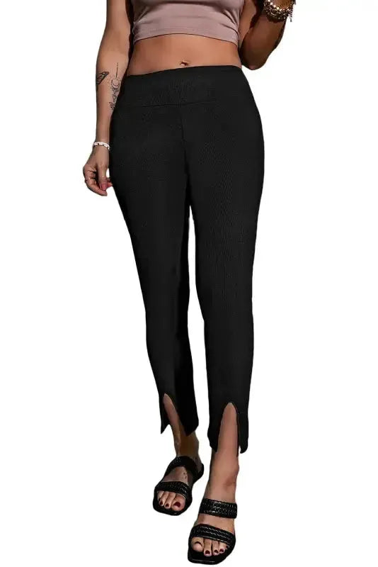 Rib Knit High Waist Slit Leggings Women UK