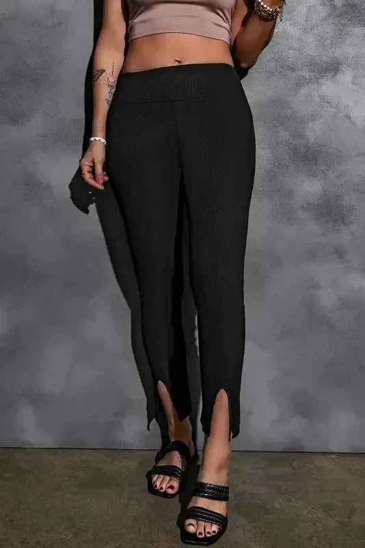 Rib Knit High Waist Slit Leggings Women UK