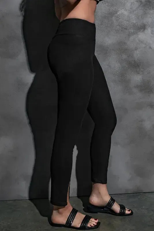 Rib Knit High Waist Slit Leggings Women UK