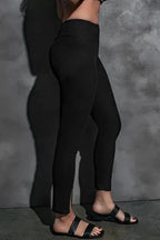 Rib Knit High Waist Slit Leggings Women UK