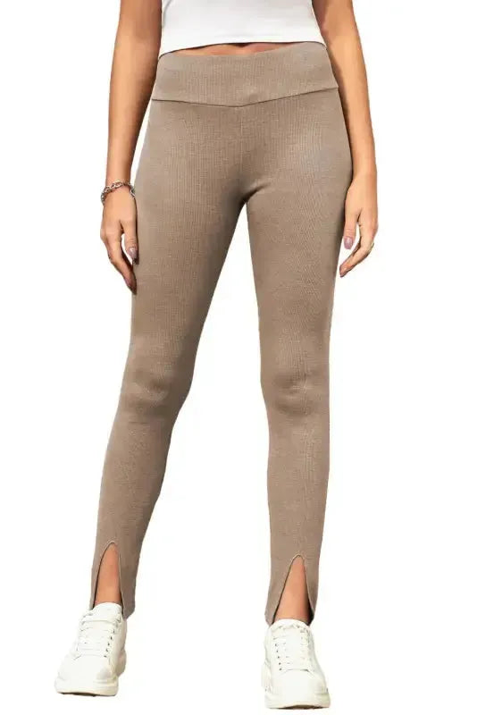 Rib Knit High Waist Slit Leggings Women UK