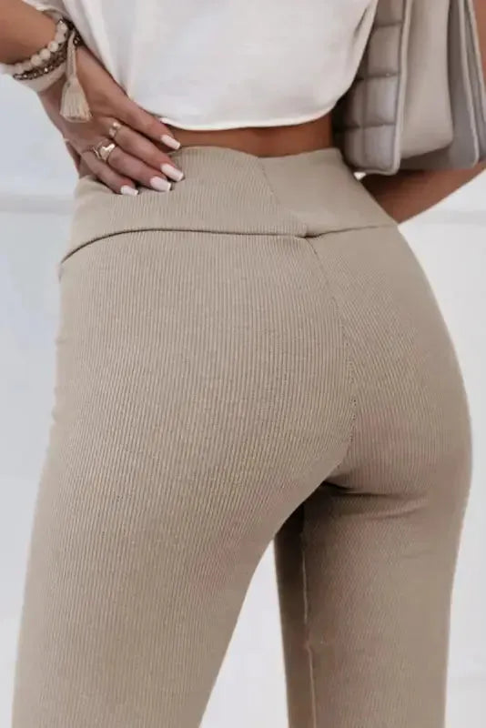 Rib Knit High Waist Slit Leggings Women UK