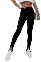 Rib Knit High Waist Slit Leggings Women UK