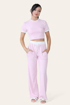Ribbed Contrast Wide Leg Flared Trousers And Top Loungewear TRS Cropped Set