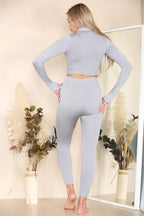 Ribbed Tracksuit Two Piece Set With Half Zip Detail Gym Loungewear