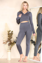 Ribbed Tracksuit Two Piece Set With Half Zip Detail Gym Loungewear
