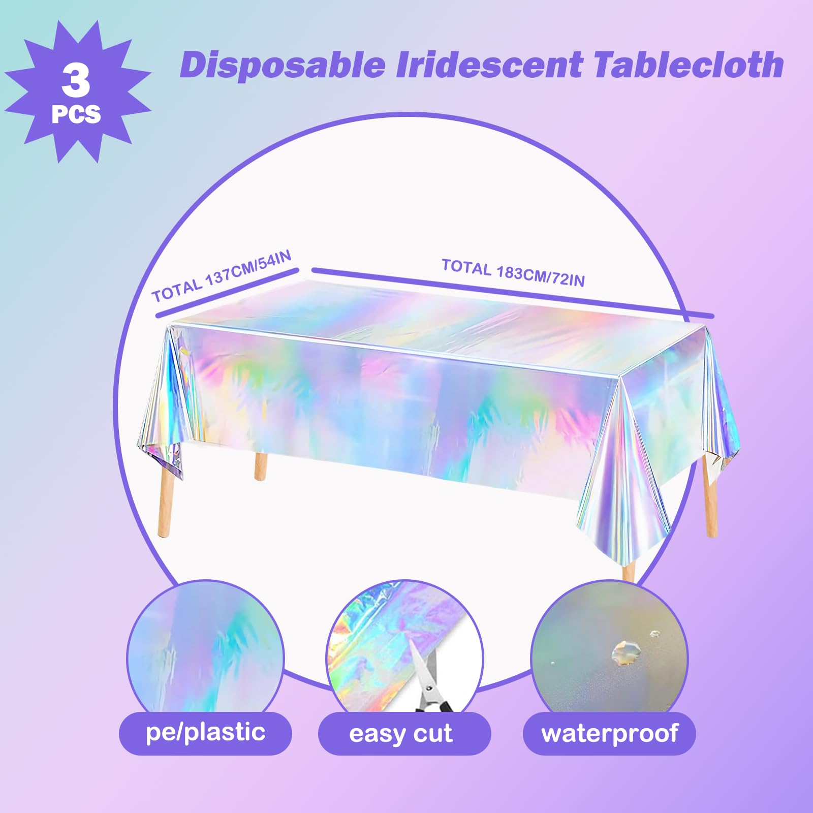 Ricawa 8-Piece Iridescent Disco-Holographic Party Decorations – Love-Heart Garland Banner, Disposable Laser Tablecloth, Tinsel Fringe Curtains | Birthday & Retro Themed Decor