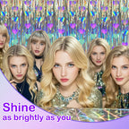 Ricawa 8-Piece Iridescent Disco-Holographic Party Decorations – Love-Heart Garland Banner, Disposable Laser Tablecloth, Tinsel Fringe Curtains | Birthday & Retro Themed Decor
