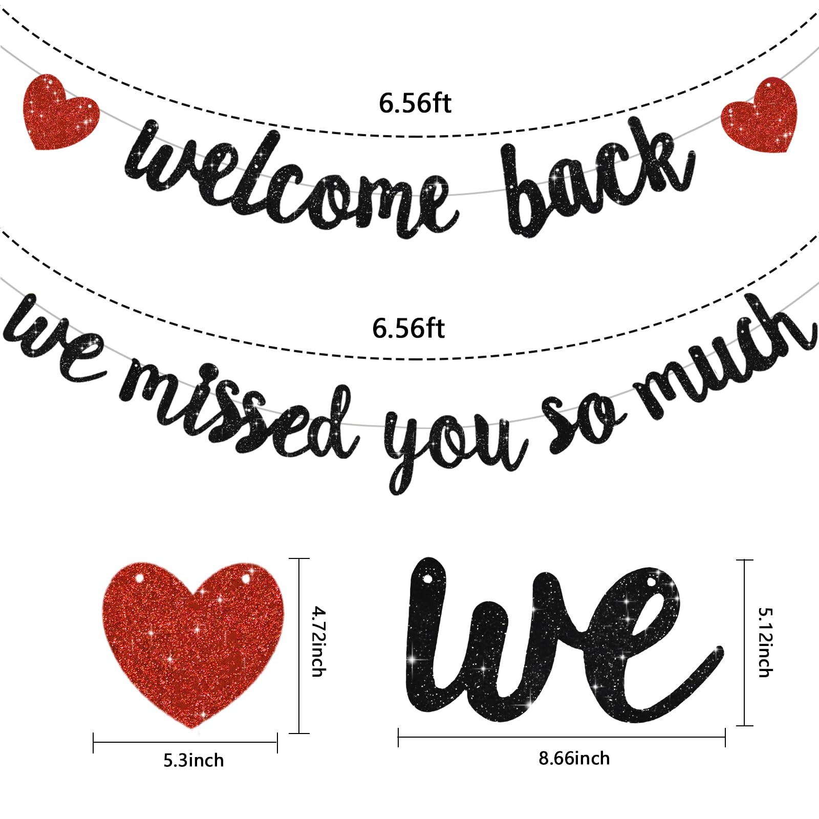 RICHHHA Glitter Black Welcome Back Banner – Pre-assembled, Easy Hang