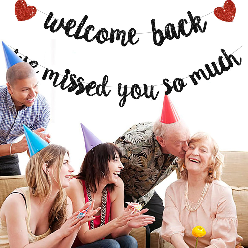RICHHHA Glitter Black Welcome Back Banner – Pre-assembled, Easy Hang
