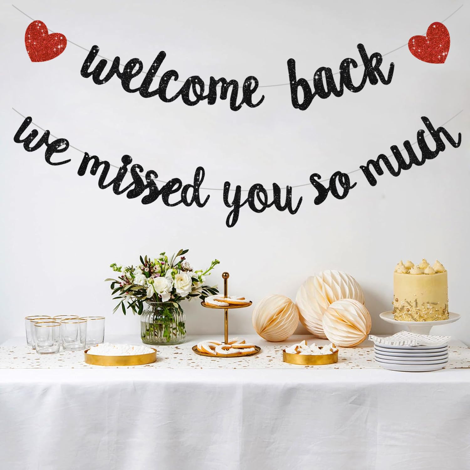 RICHHHA Glitter Black Welcome Back Banner – Pre-assembled, Easy Hang