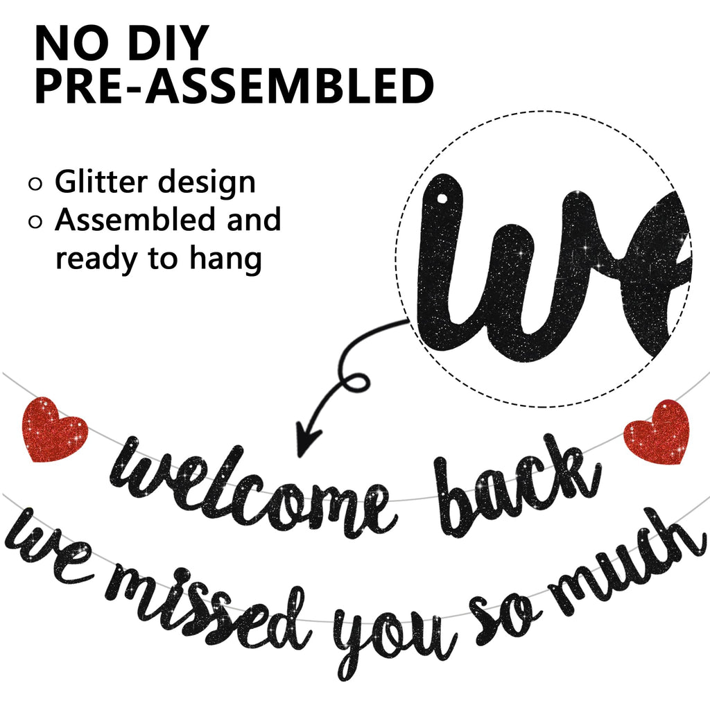 RICHHHA Glitter Black Welcome Back Banner – Pre-assembled, Easy Hang