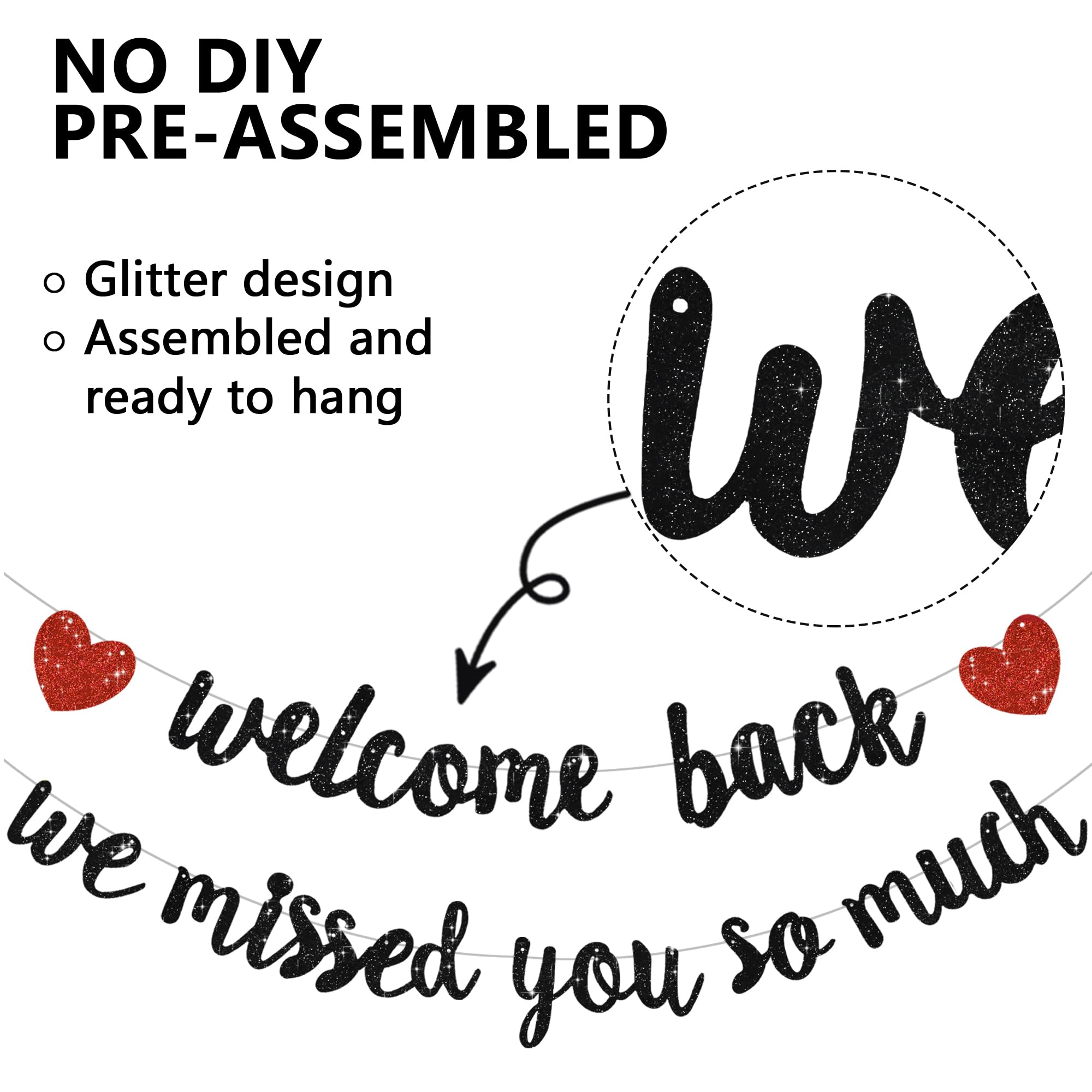 RICHHHA Glitter Black Welcome Back Banner – Pre-assembled, Easy Hang