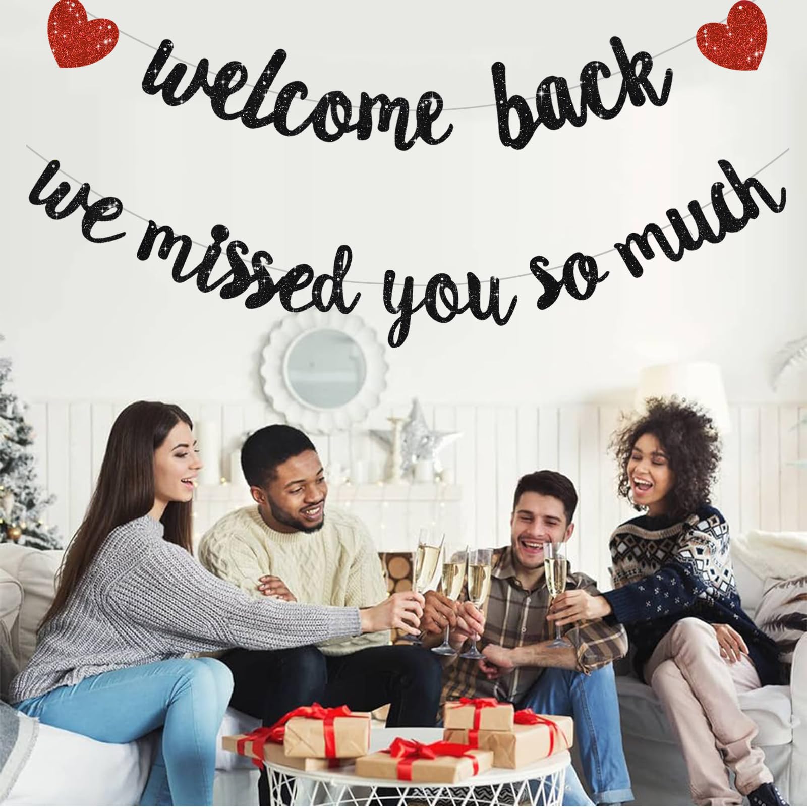 RICHHHA Glitter Black Welcome Back Banner – Pre-assembled, Easy Hang