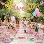 RICHHHA Glitter Pink Gold Oh Twodles Banner - Pre-Strung Mouse Themed 2nd Birthday Garland