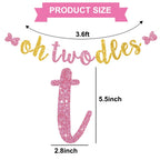 RICHHHA Glitter Pink Gold Oh Twodles Banner - Pre-Strung Mouse Themed 2nd Birthday Garland