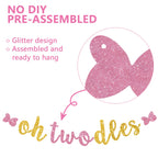 RICHHHA Glitter Pink Gold Oh Twodles Banner - Pre-Strung Mouse Themed 2nd Birthday Garland